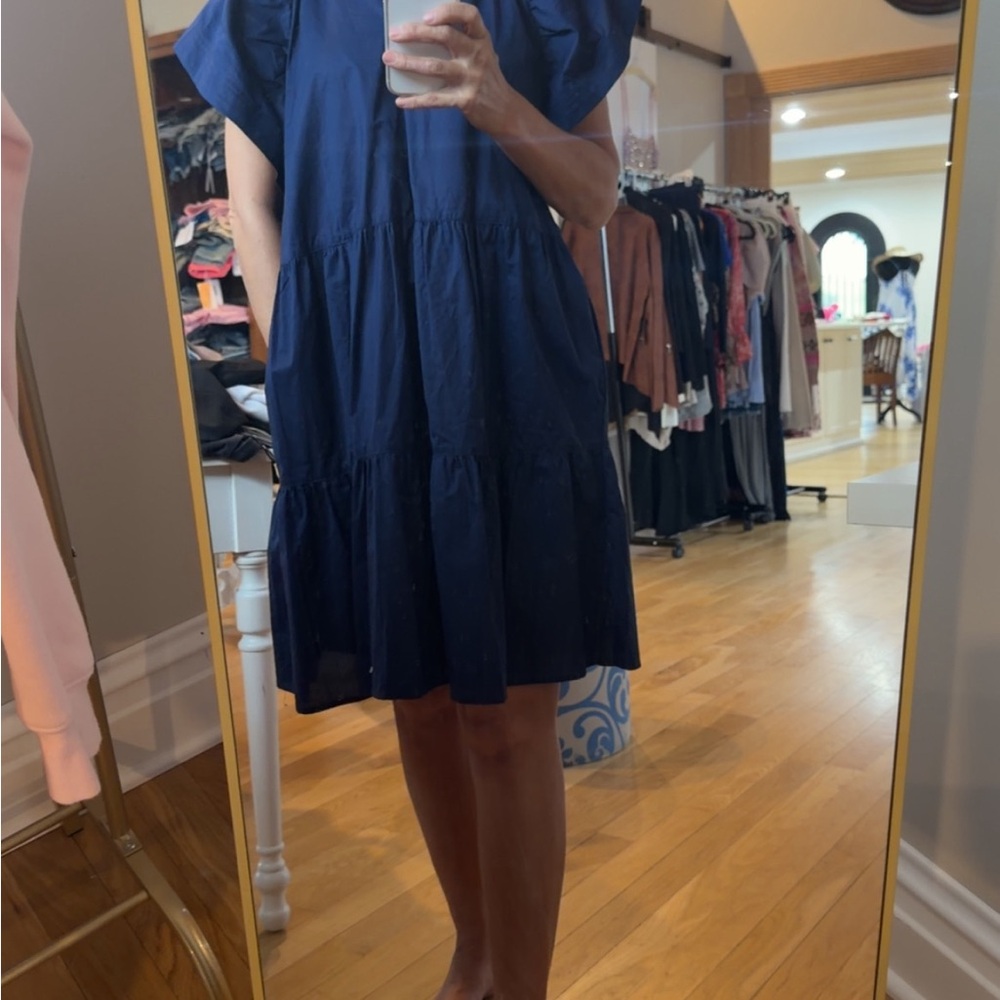 Navy Short Sleeve Tiered Mini Dress